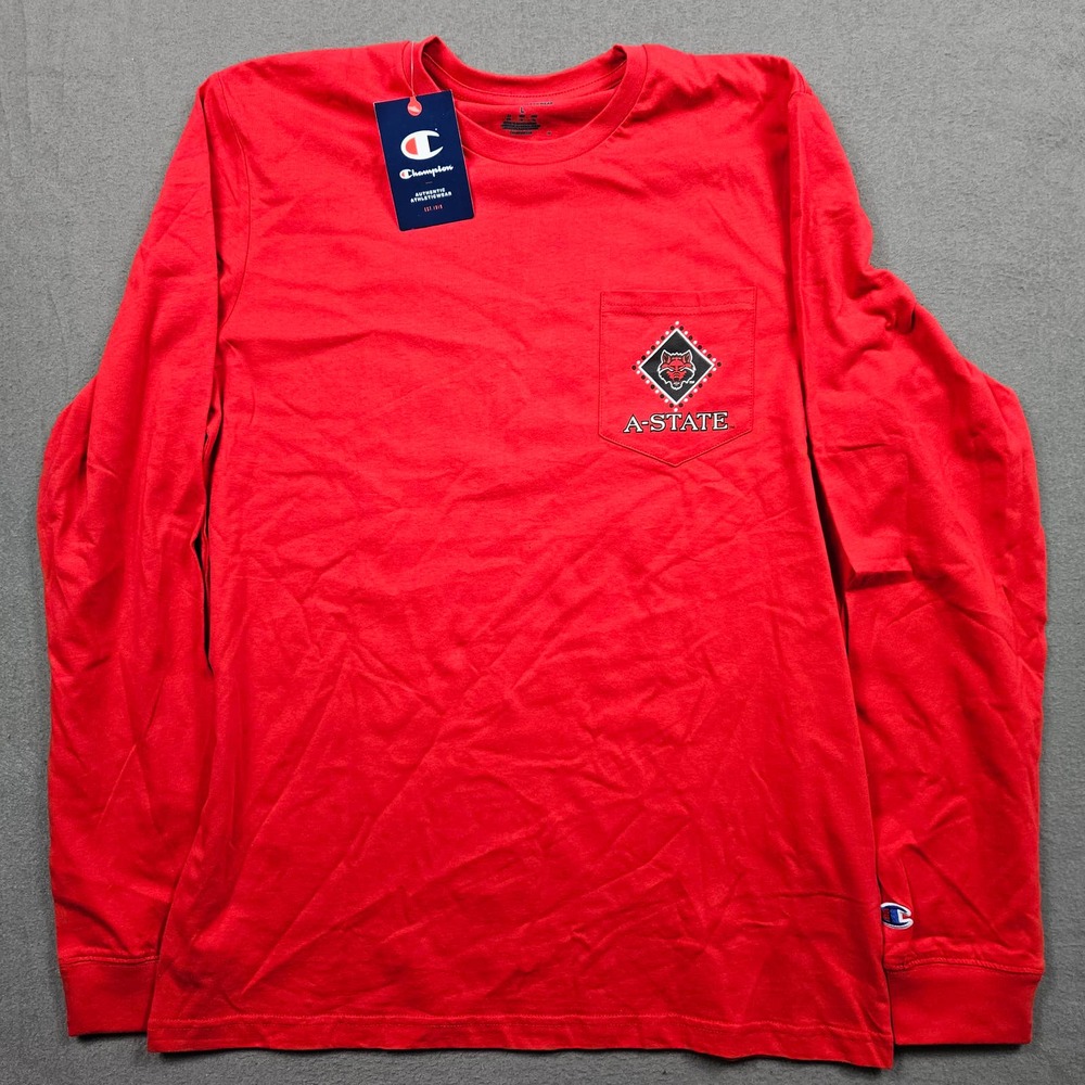 Arkansas State Red Wolves Shirt Size Large Champion Pocket Tee Red A-State